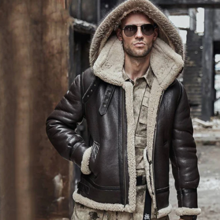 Men's Shearling Aviator Parka Leather Jacket