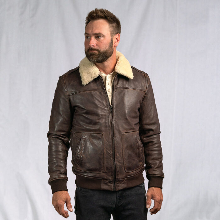 Men's Distressed Shearling Bomber Leather Jacket