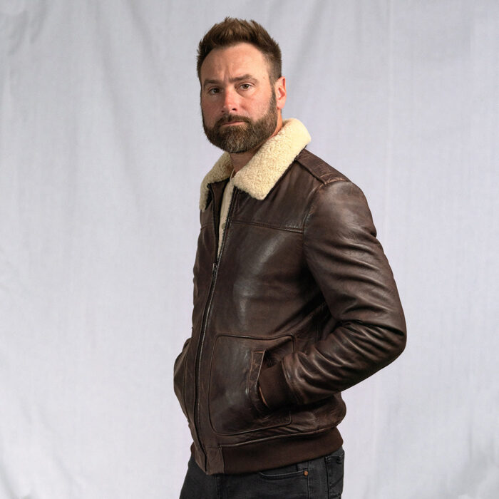 Men's Distressed Shearling Bomber Leather Jacket