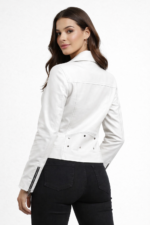 Women Vintage White Motorcycle Leather Jacket
