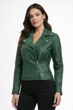 Biker Style Womens Green Leather Jacket