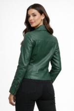Biker Style Womens Green Leather Jacket