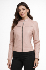 Women's Cafe Racer Light Pink Leather Jacket