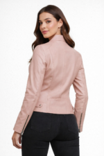 Women's Cafe Racer Light Pink Leather Jacket