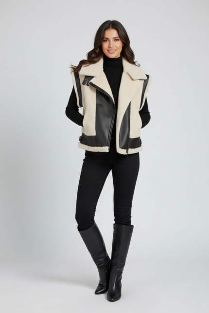 Faux Leather Inner Fur Vest for Winter Wear