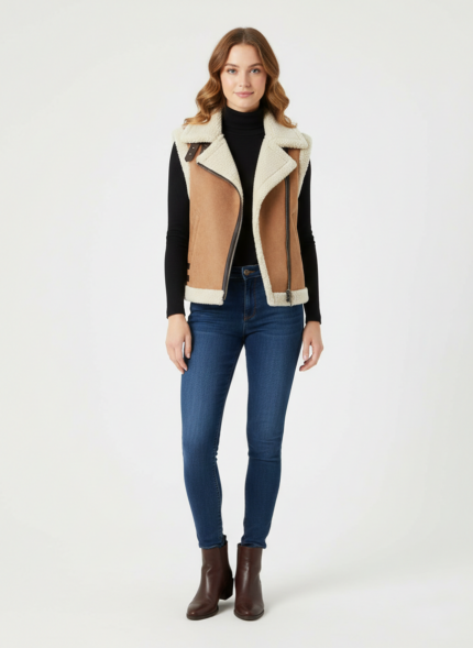 Elegant Vintage Brown Shearling Fur Vest