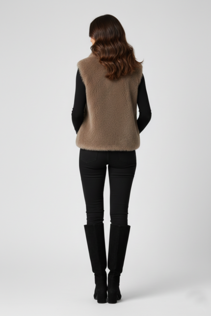 Women's Sleeveless Short Fur Beige Shearling Jacket