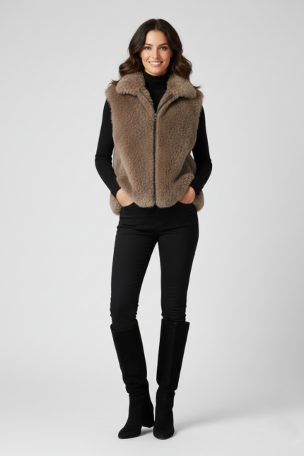 Elegant Vintage Brown Shearling Fur